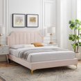 thumbnail image 2 of Platform Bed Frame, Queen Size, Velvet, Pink, Modern Contemporary Urban Design, Bedroom Master Guest Suite, 2 of 10