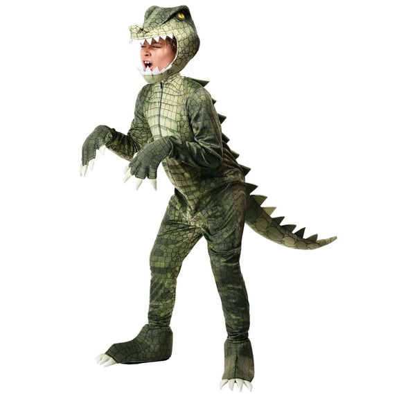 Kids Dangerous Alligator Costume Boys, Green Reptile Hooded Jumpsuit Halloween Outfit