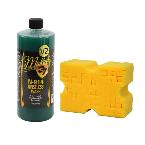 McKee's 37 N-914 Rinseless Wash V2/Big Gold Sponge Combo Pack (4-in-1 No Rinse Car Wash)