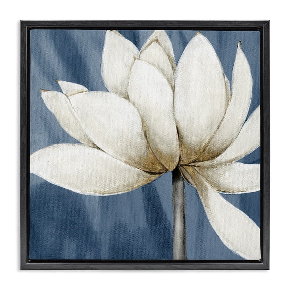 Stupell Industries White Lotus Petals Botanical & Floral Painting Black Floater Framed Art Print Wall Art, 18 x 18