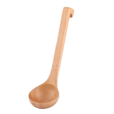 Household Kitchen Tableware Houseware Hook End Design Brown Wooden Soup Ladle 11.4" for Home