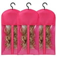 thumbnail image 1 of 3 Piezas Soporte para Extensiones Cabello Almacenamiento Pelucas Múltiples Soportes Bolsas con Colgador Rosa Rojo, 1 of 5