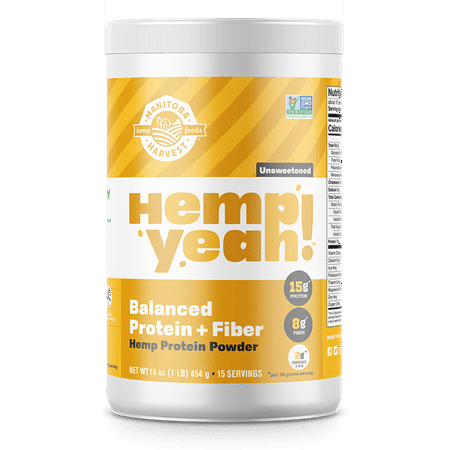 (2 pack) Manitoba Harvest Hemp Yeah! Balanced Protein + Fiber Powder, Unsweetened, 15g Protein, 1.0lb, (The Best Hemp Protein Powder)
