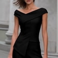 thumbnail image 2 of Hulanddfd Women's Tops Fashion Off-Shoulder Crossover V-Neck Asymmetric Top Black Size S, 2 of 5