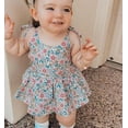 thumbnail image 2 of Franhais 2Pcs Baby Girls Outfit, Sweet Style Summer Floral Printing Lace Up Shoulder Strap Sleeveless Suspender Romper + Headwear Set, 2 of 8