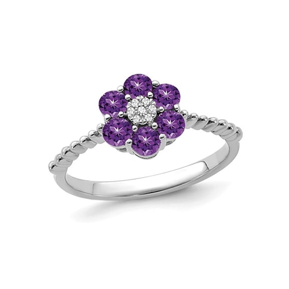 9/10 Carat (Ctw) Natural Amethyst Flower Ring in 14K White Gold