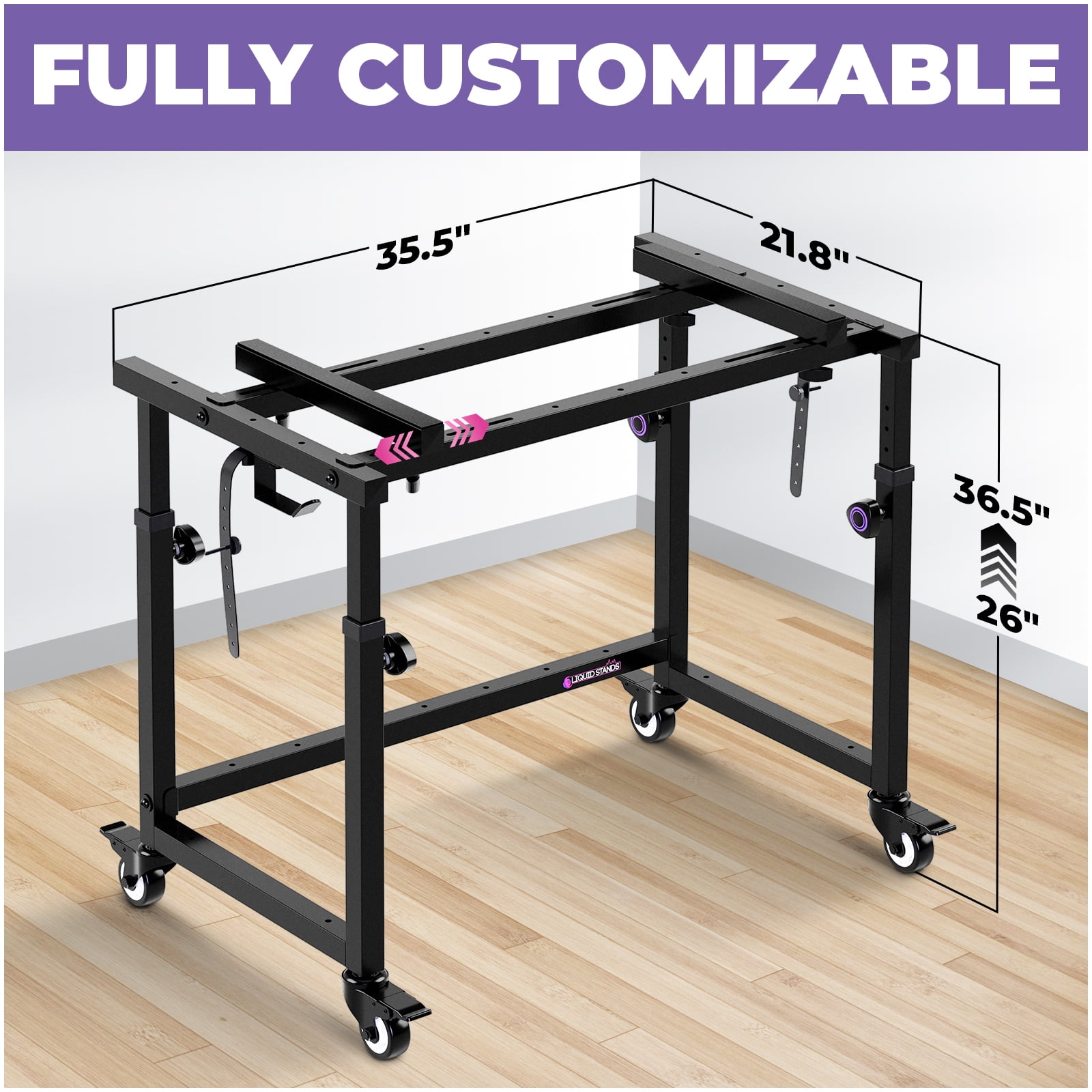 Liquid Stands Piano Keyboard Stand Music Studio Desk for Music Production - Electric Digital Pianos Synths for 49 54 61 88 Key - Rolling Home Recording Studio Workstation DJ Keyboard Table