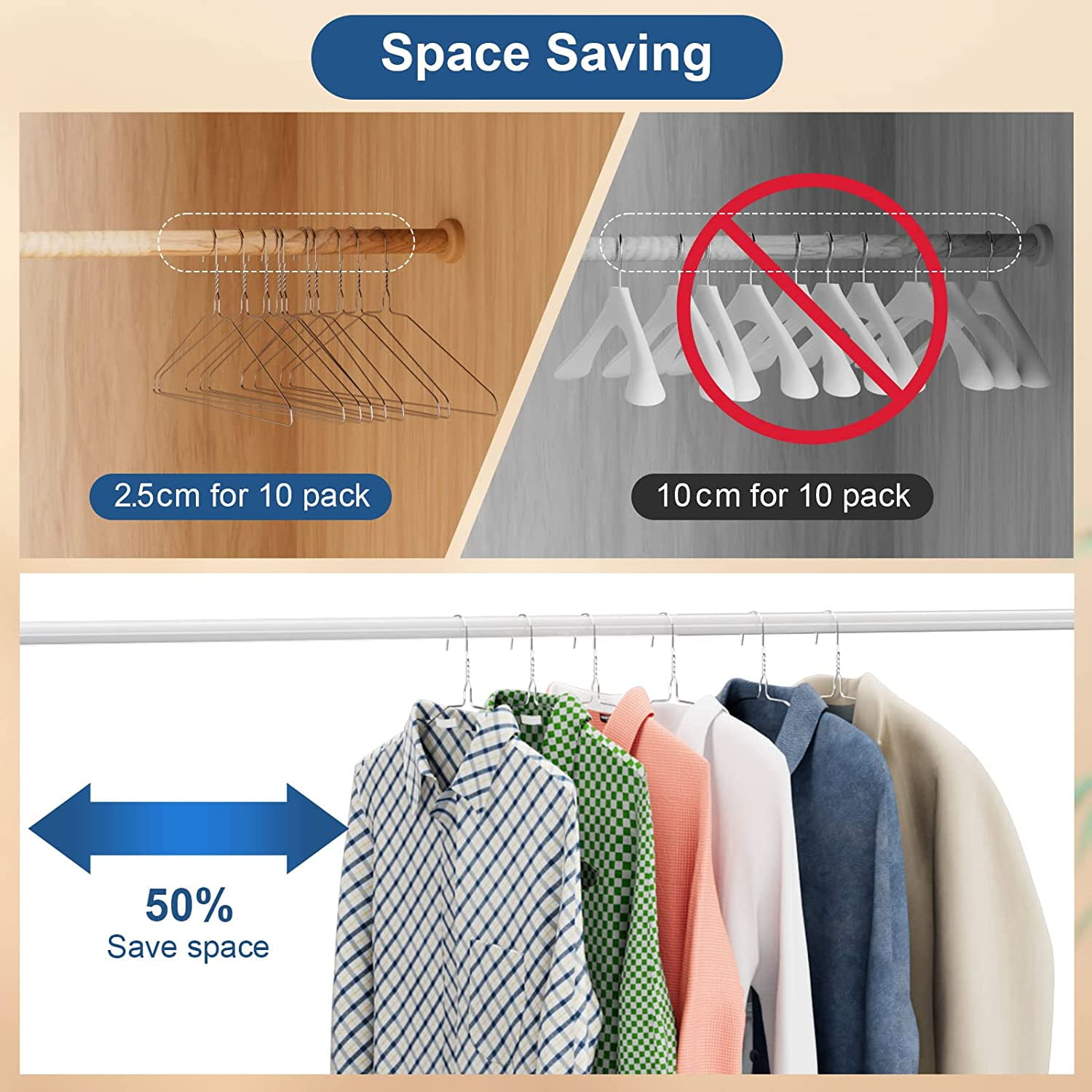 SPECILITE Waterproof Metal Tier Wire Coat Clothes Hanger with Notches Bulk, Chrome, 100 Pack