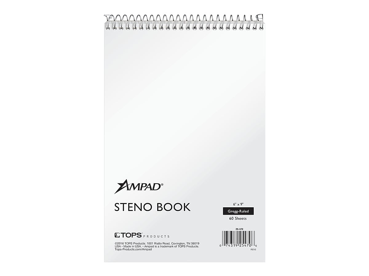 Ampad Steno Pad 6" x 9" Gregg White 60 Sheets/Pad (TOP 25470)