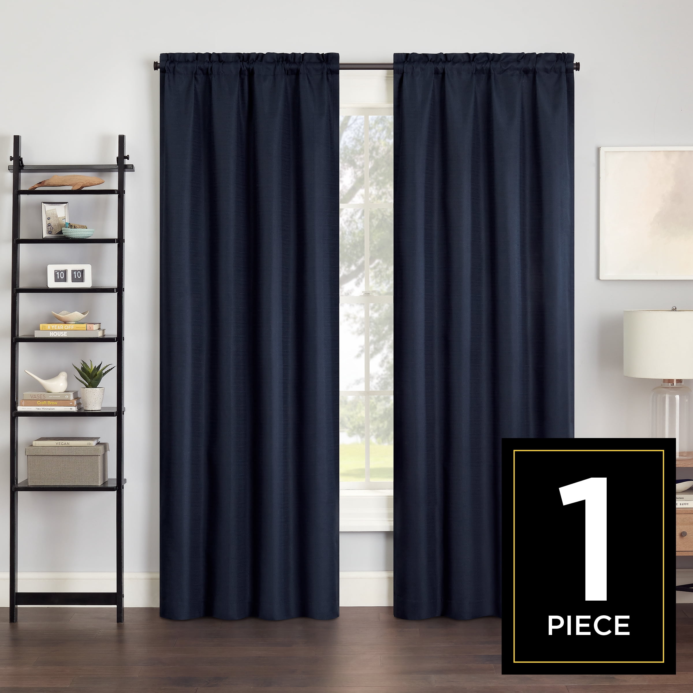 (2 pack) Eclipse Samara Solid Blackout Curtains, Single Curtain Panel, 84 Inch Long Blackout Curtains, 42" W x 84" L, Indigo