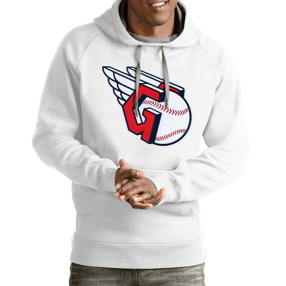Men's Antigua White Cleveland Guardians Team Victory Pullover Hoodie