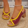 thumbnail image 4 of BADHUB Women Leather Sandals Chunky Heels Open Toe Sandal Slip on Vintage Summer Dressy Fashion Footwear Breathable Vacation Shoes Wine 39, 4 of 6