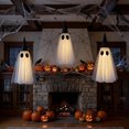 thumbnail image 5 of Cififendec Halloween Light Up Fabric Ghost Hanging Ornament, Double Layer Tulle Ghost with Witch Hat for Porch Eave and Fireplace Mantel Decor, 21.65", 5 of 9