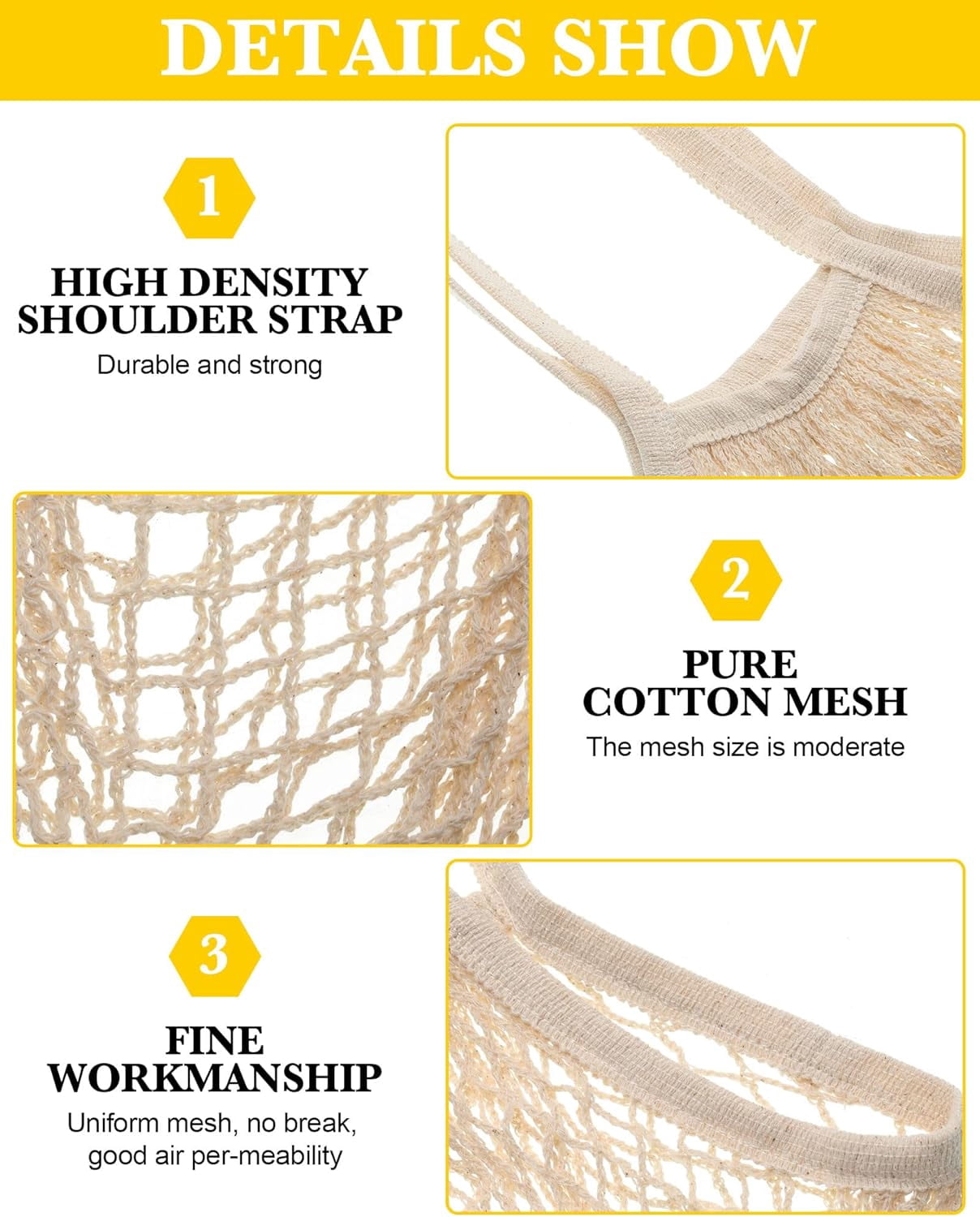 YEKEYI 24 Pcs Reusable Cotton Mesh Produce Shopping Bags Washable Grocery Net Portable Fruit and Vegetable Cotton String Bags Long Handle Net Tote Organizer(Short Handle)