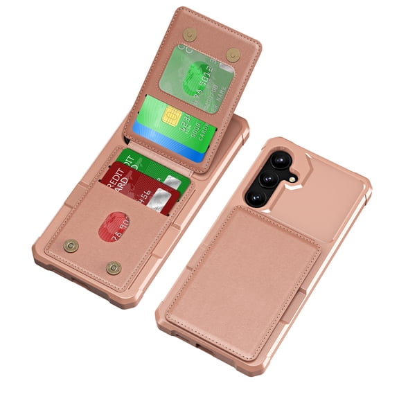 Allytechgroup Wallet Case for Samsung Galaxy S25 FE, Lightweight PU Leather Hard PC Back Cover Shockproof Kickstand Bumper Anti-Slip Magnetic Closure Case Cover for Women Men, Rosegold