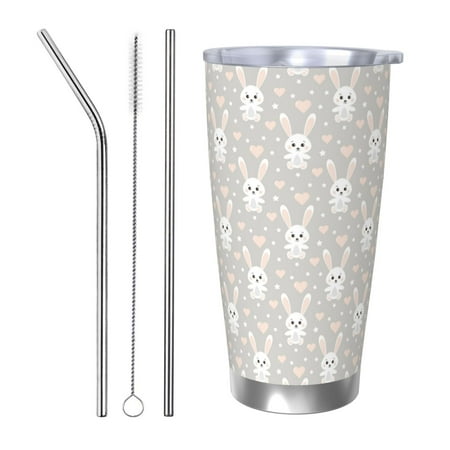 

Ocsxa Rabbit And Heart Pattern 20oz Travel Coffee Mug with Flip Lid Stainless Steel Insulated Insulated Coffee Mug Thermal Cup with Splash Proof Sliding Lid-Straw Three-piece Set