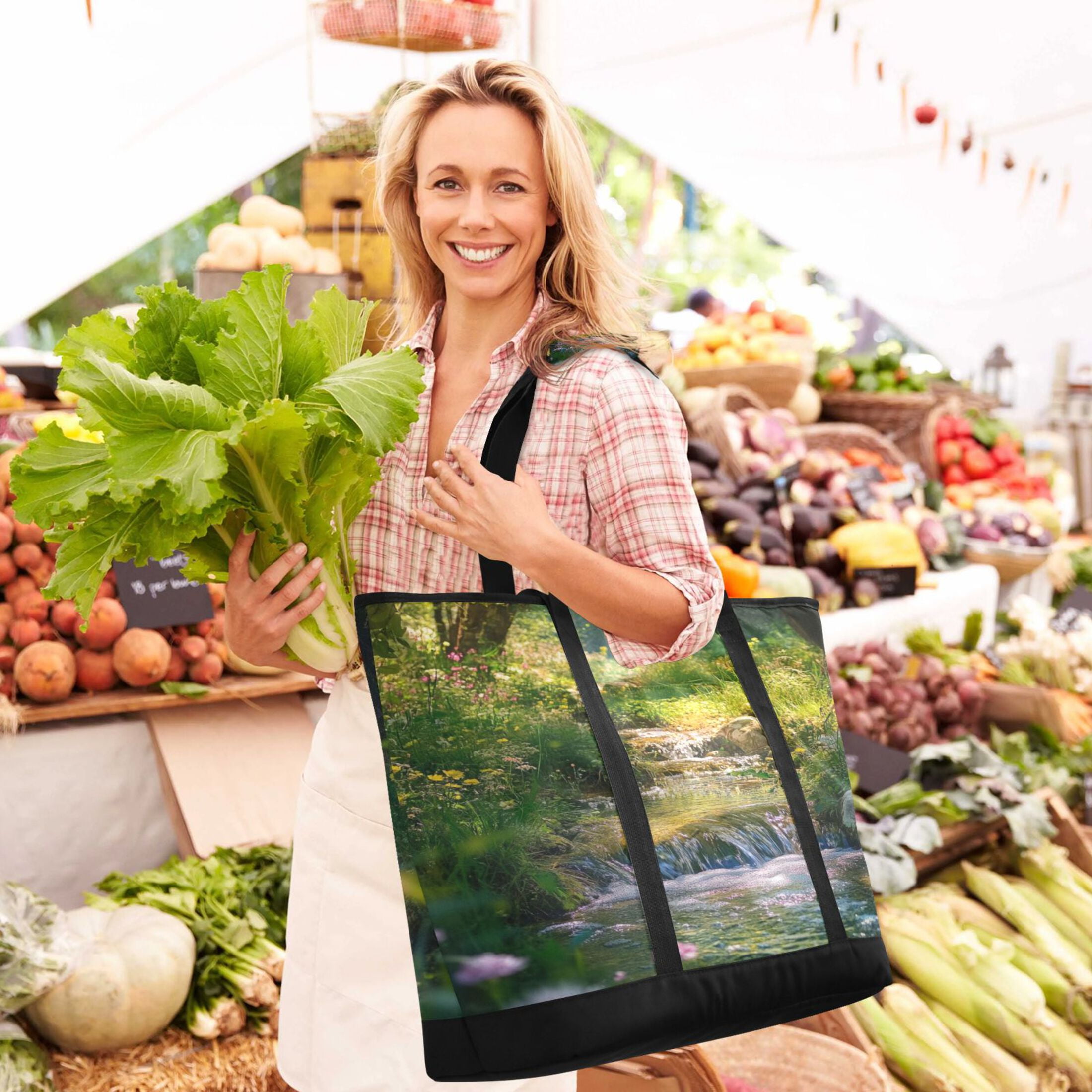Large Hand-held Ice Pack Picnic Bag Insulation and Refrigeration Suitable for Shopping Picnics and Camping Green Stream