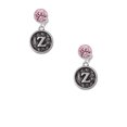thumbnail image 2 of Delight Jewelry Silvertone Antiqued Round Seal - Initial - Z - Pink Crystal Clip on Earrings, 2 of 5