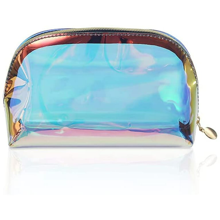 Holographic Makeup Bags Clear, Iridescent Cosmetic Pouch With