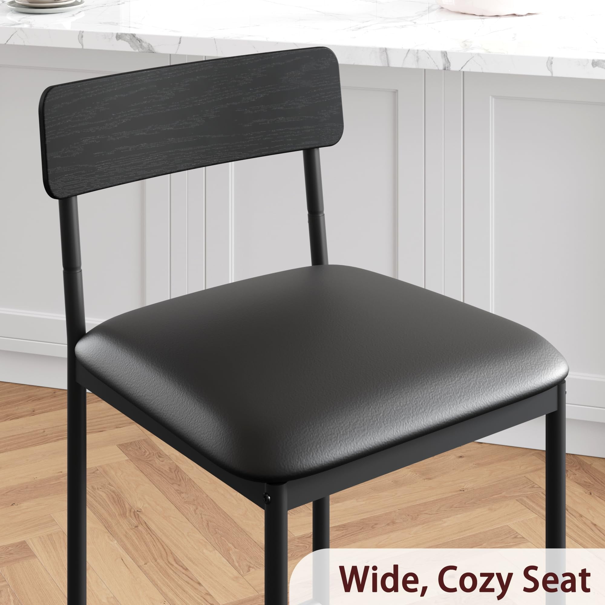 Fanciabor Counter Height Bar Stools with Back and Footrest, PU Upholstered, Rustic Black (Set of 2)