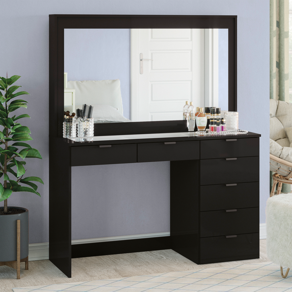 Boahaus Jane Dressing Table, Glass Top, 07 Drawers (Black) Walmart