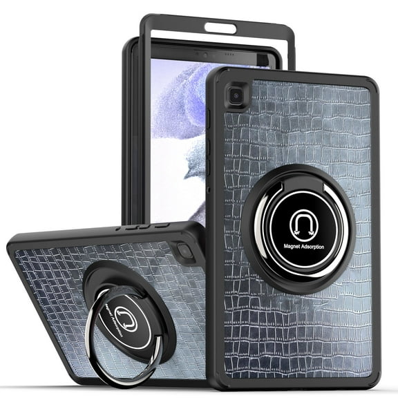 Case For Samsung Galaxy Tab A7 Lite (8.7 inch) Slim Hybrid with Ring Magnetic Stand Holder Kickstand Frame Bumper Drop proof Tablet Cover [ Black Crocodile ]