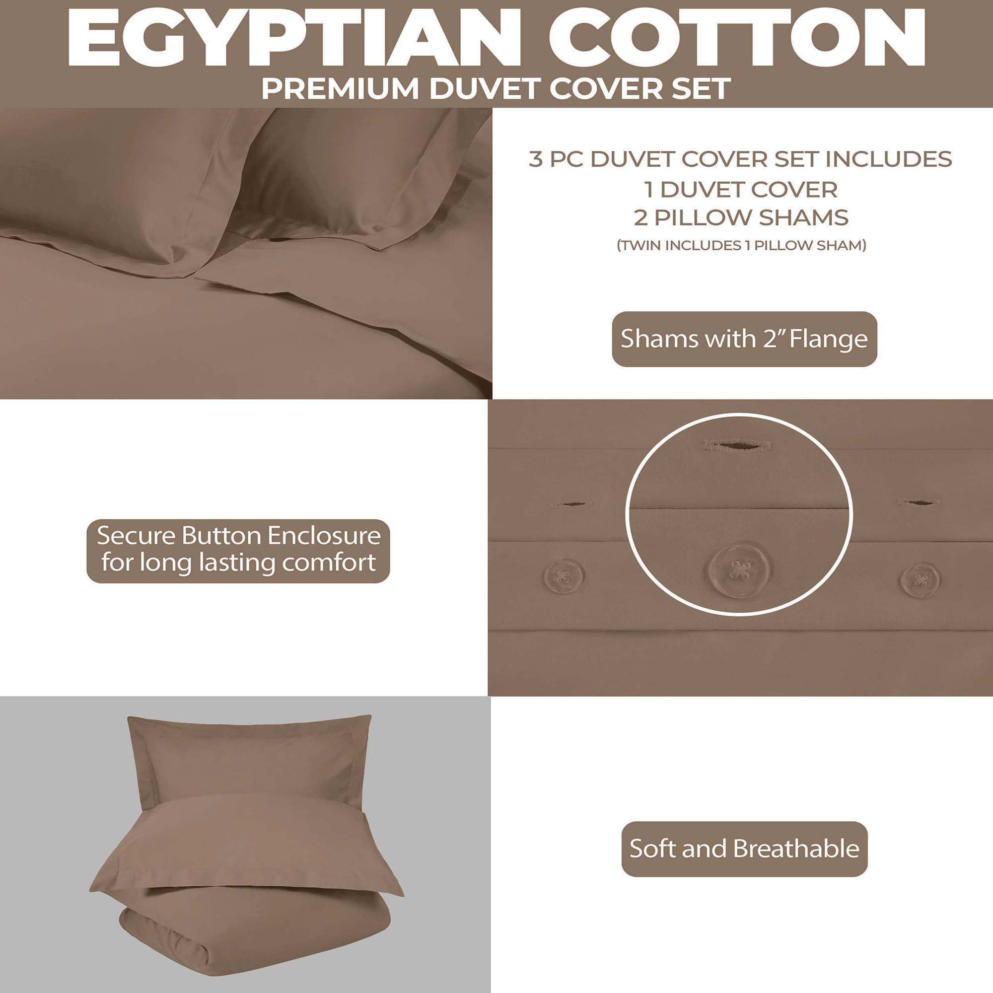 Superior Egyptian Cotton 300 Thread Count Duvet Cover Set, Twin, Taupe