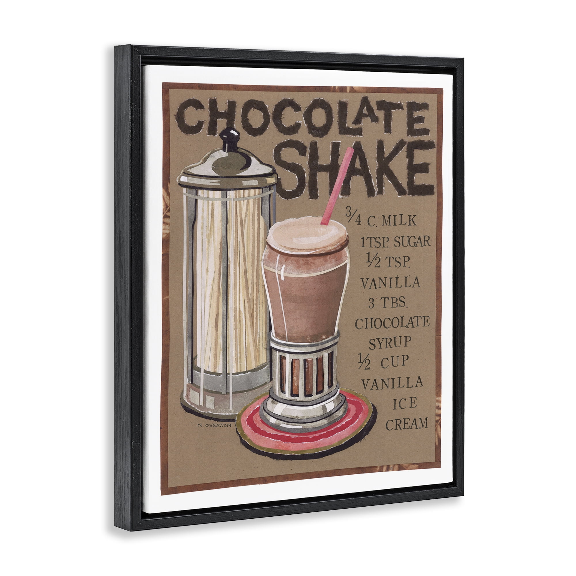 Stupell Industries Chocolate Shake Recipe Food & Beverage Painting Black Floater Framed Art Print Wall Art, 17 x 21