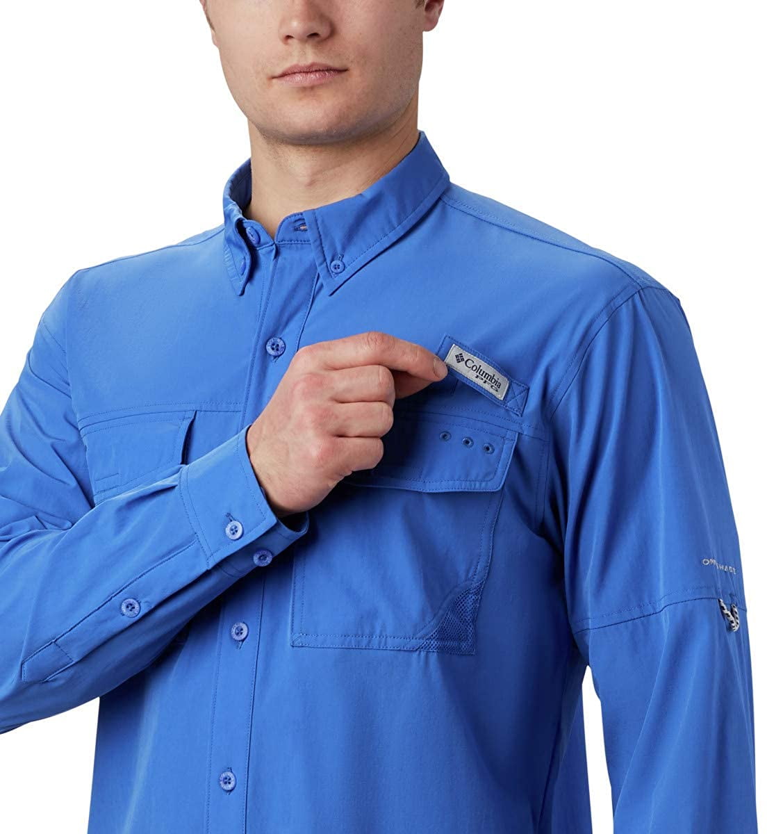 Columbia Mens Pfg Permit Woven Long Sleeve Shirt Vented Sun Protection Vivid Blue Large Walmart Com