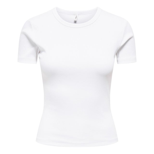 ONLY Camiseta de mujer - ONLVAL LIFE O-NECK TOP, cuello redondo, algodón, liso Blanco L (Large)