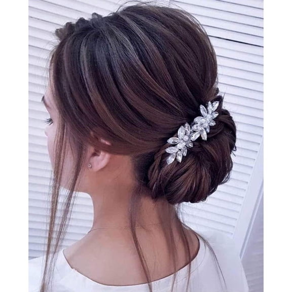 Bride Wedding Crystal Hair Pins Silver Hair Piece Bridal Hair Accessories for Women and Girls 2 PCS HP071