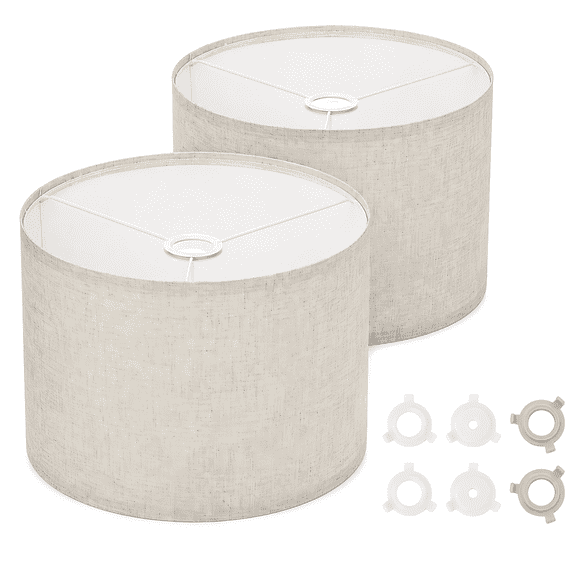 Lamp Shades for Table Lamps Set of 2, Lamp Shades Natural Linen, Beige Drum Lampshades 15.6''Top X 15.6'' Bottom X 10'' High