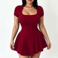 thumbnail image 3 of Levmjia Women's Square Neck Dress Short Sleeve Bodycon Mini Dress Casual Solid Color A Line Skater Dress Stretchy Sexy Clubwear for Women Summer, 3 of 6