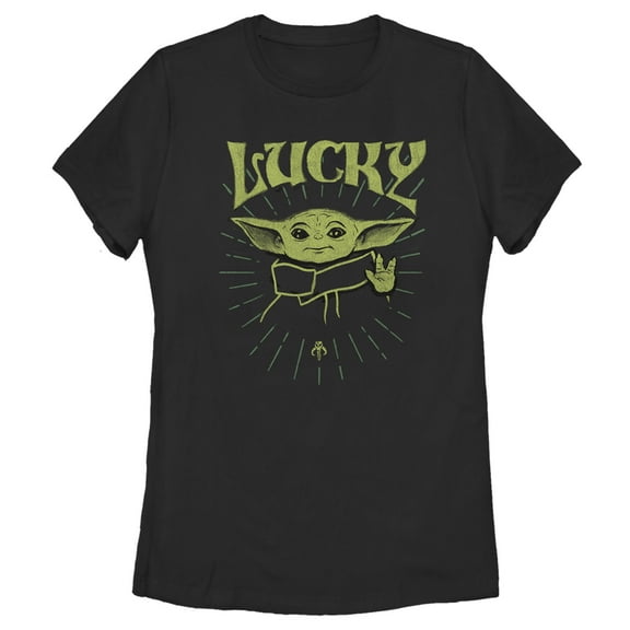 Women's Star Wars: The Mandalorian Grogu St. Patrick's Day Force of Luck Graphic Tee Black X Large