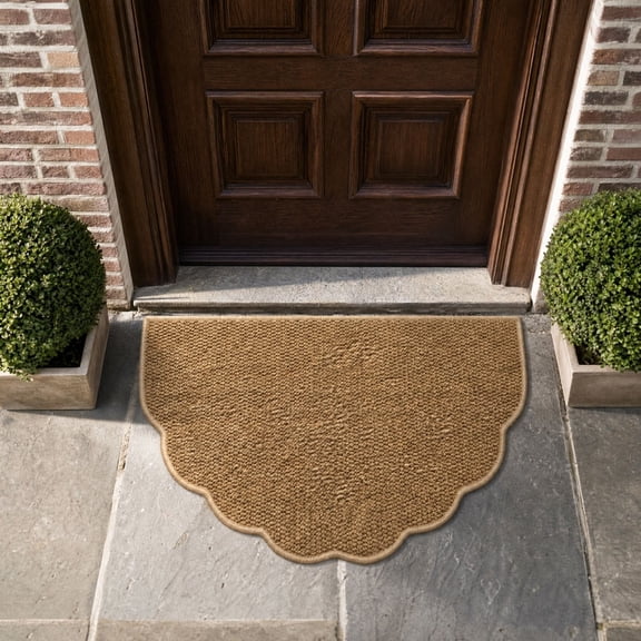 Scalloped Entryway Doormat 35.43x23.62in Polyester Semi-Circle Rug