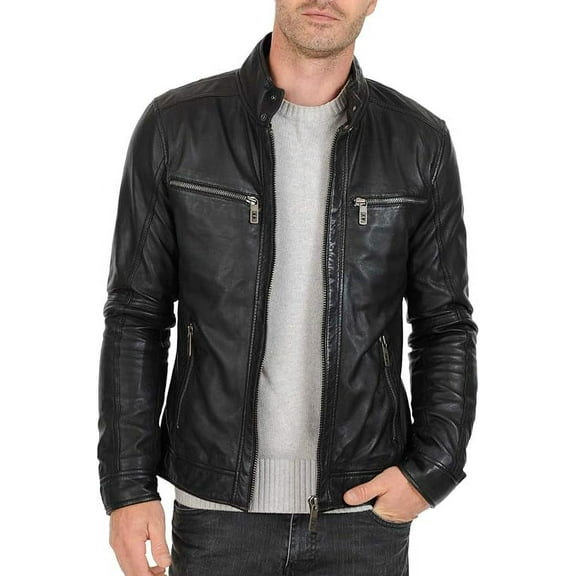 New Men's Genuine Lambskin Leather Slim Fit Biker Motorcycle Jacket For Men A082
