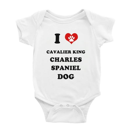 

I Heart Cavalier King Charles Spaniel Dog Funny Cute Baby Jumpsuits Newborn Clothes (White 12-18 Months)