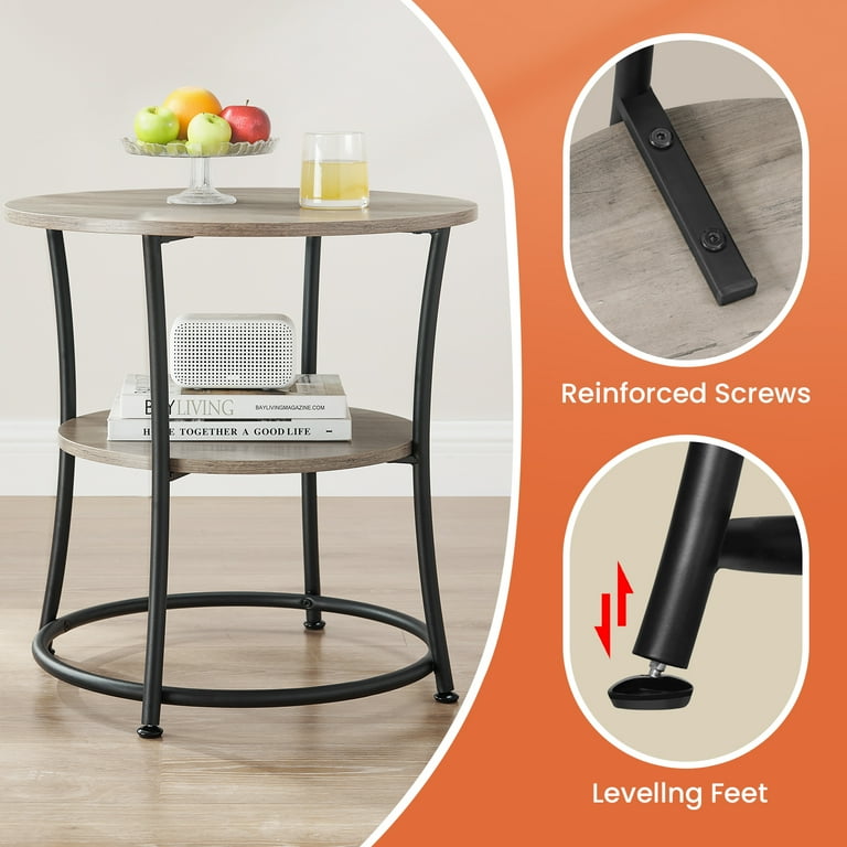 Ledrem Modern Round Accent Table, Two-Tier with Steel Frame photo 2