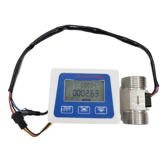 Digital Flow Meter 1" Turbine Flow Sensor 4-45L/min   NTC Temperature Measurement Rate Total Liters