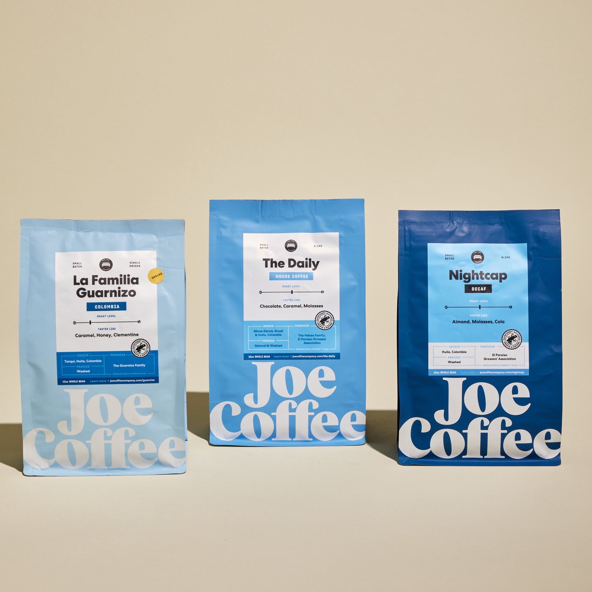 Joe Coffee Company - Nightcap Decaffeinated Whole Bean Specialty Coffee, 12 oz Bag | NYC Roaster, Rainforest Alliance Certified, Kosher, Climate-Friendly