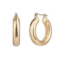 Time and Tru Adult Women's Gold Tone Medium Wide Metal Hoop Earring