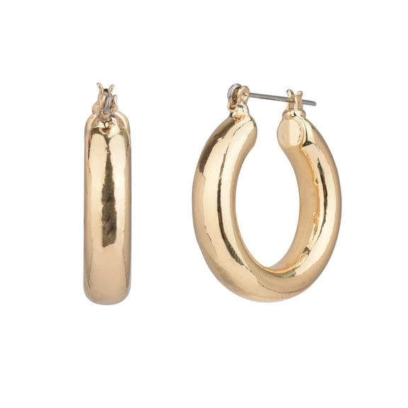 Time and Tru Adult Women's Gold Tone Medium Wide Metal Hoop Earring