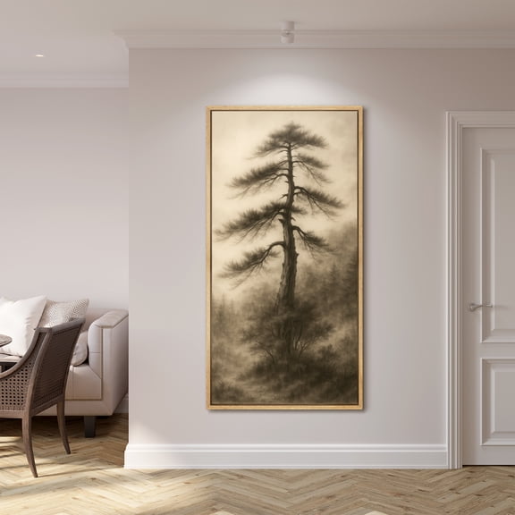 Large Framed Canvas Print Pinaster Tree Wall Art Vintage Farmhouse Decorative for Living room Bedroom - 60"x30" Natural Frame