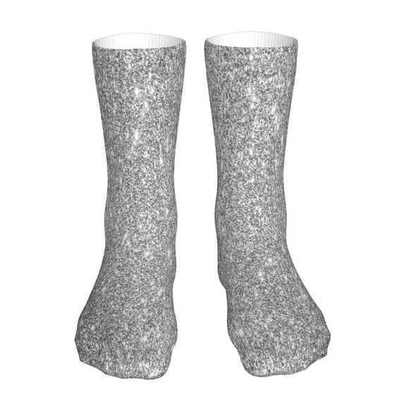 Fuzoiu GlitterSilver Print Crew Socks,Casual Athletic Gym LightWeight Thin Socks,Casual Crew Socks for Men Woman,Calf Length Crew Socks