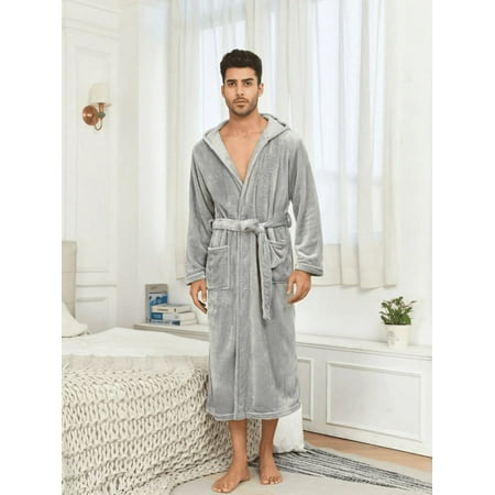 Bata De Bano Con Capucha Para Hombre De Invierno Grueso Calido Gris Talla L