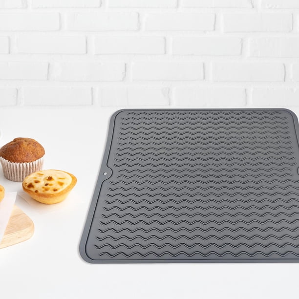 Alfombrilla de silicona para secar platos,Almohadilla de secado higiénica,Alfombrilla escurridor de platos resistente al calor,Alfombrilla de encimera gris oscuro