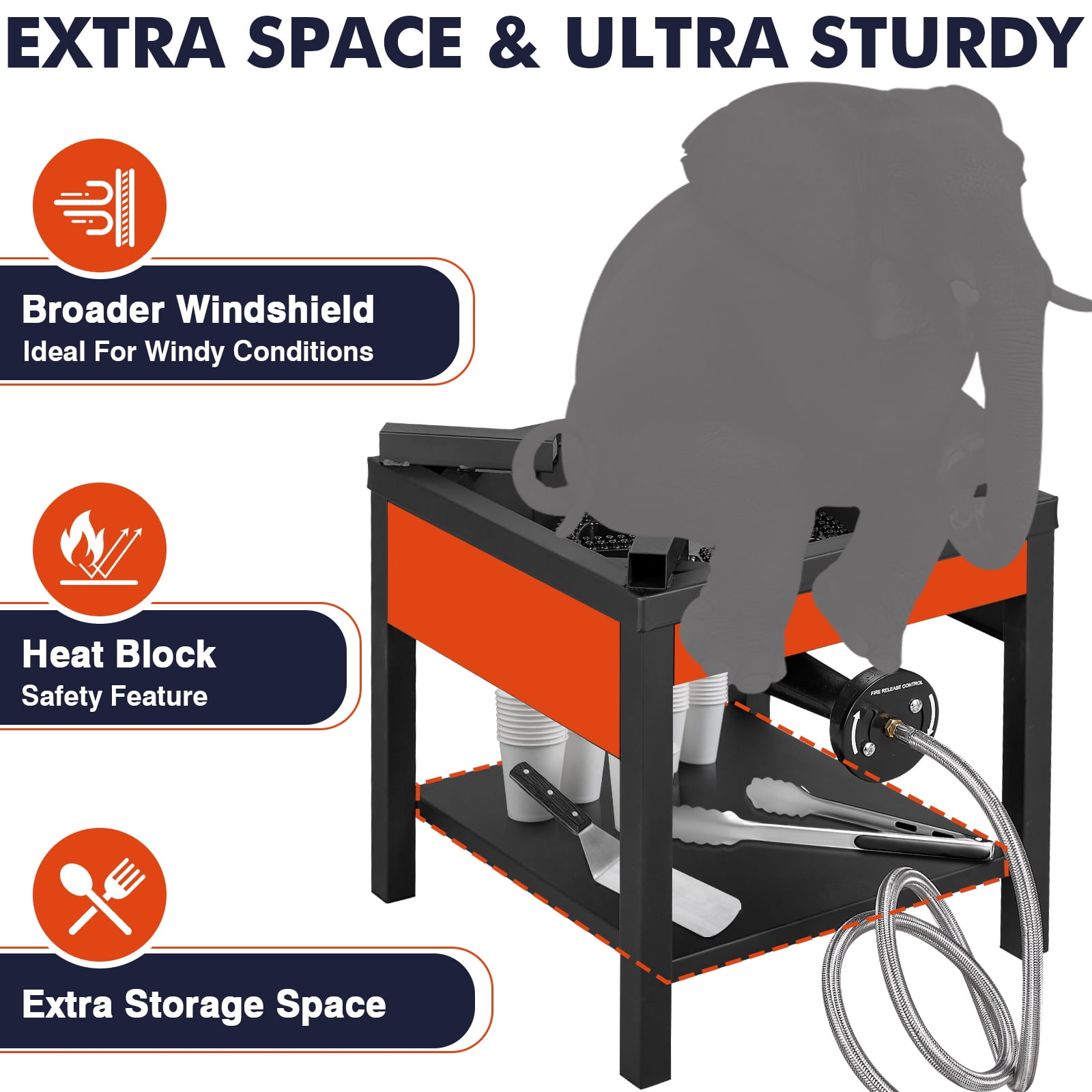 Frizi 1-Burner Propane Gas Outdoor Stove, 260000 BTU Camping Stove, 0-20 PSI Adjustable Regulator & Steel-Braided Hose