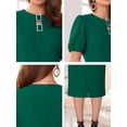 thumbnail image 4 of INSPIRE CHIC Women's Formal Sheath Dress Puff Sleeve Keyhole Round Neck Midi Pencil Dresses M Dark Green, 4 of 4