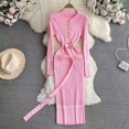 thumbnail image 1 of Vestido de punto con botones y cuello redondo para mujer, suéter ajustado con cinturón, vestido de oficina, moda de marca, Otoño e Invierno, 1 of 3