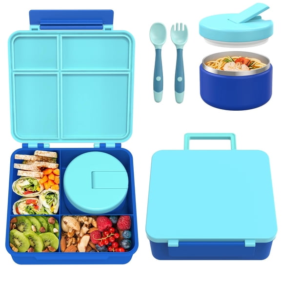 Lonchera Bento Pawtong con termo para sopa de 240 ml para niños, color azul